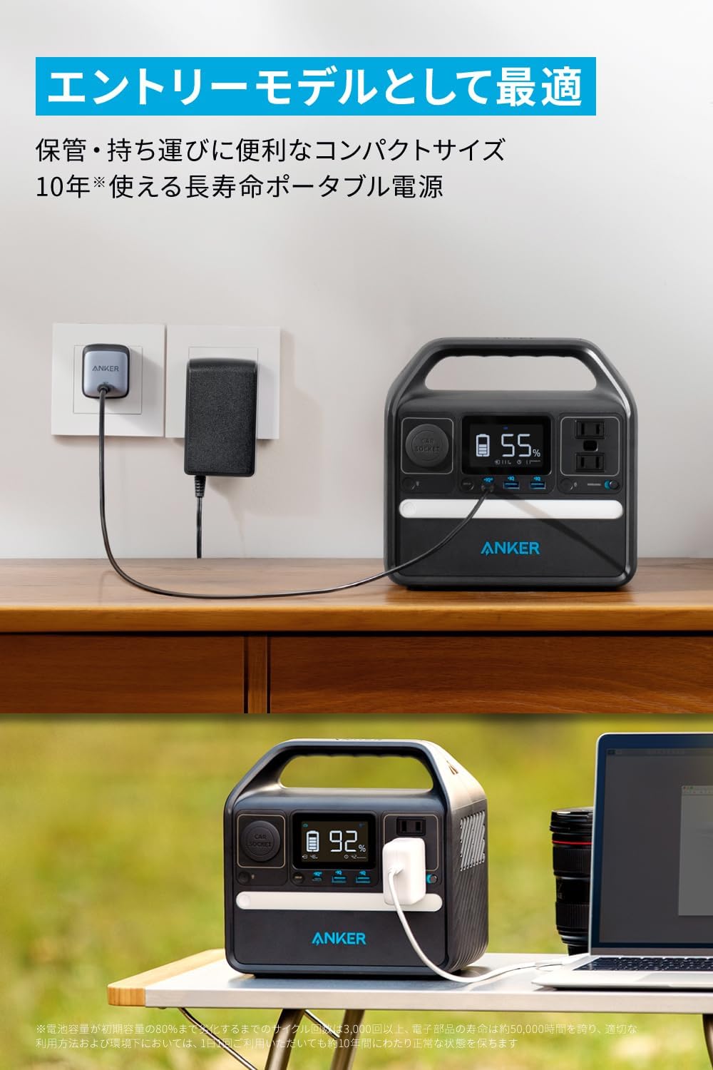 Portable Power Station 福祉グッズ ポータブル電源 小型 軽量 定格300W AC2ポート 長寿命10年 リン酸鉄