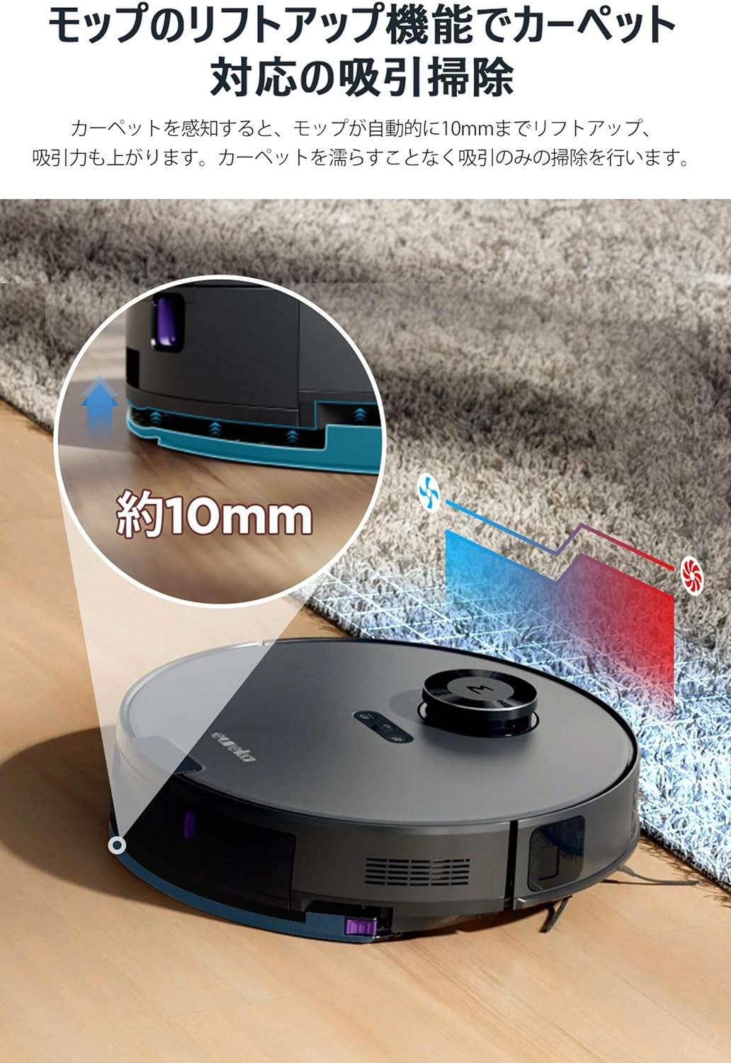 【2024新登場・紙パック不要】ロボット掃除機 E10s 4000pa強力吸引 水拭き両用 高精度マッピング機能 自動モップリフト/自動ゴミ収集 環境に配慮したお掃除ロボット 180分間連続稼働 ロボット型クリーナー アプリ制御