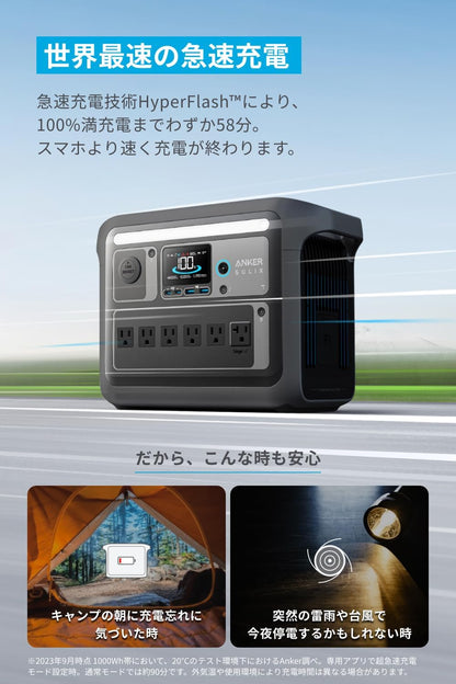 ポータブル チャージング ステーション ポータブル チャージング ステーション 1056Wh 世界最速の急速充電 高出力 AC (定格 1500W / 瞬間最大 2000W / SurgePad 2000W、6 ポート) 長寿命 10 年 コンパクト設計 拡張バッテリー対応