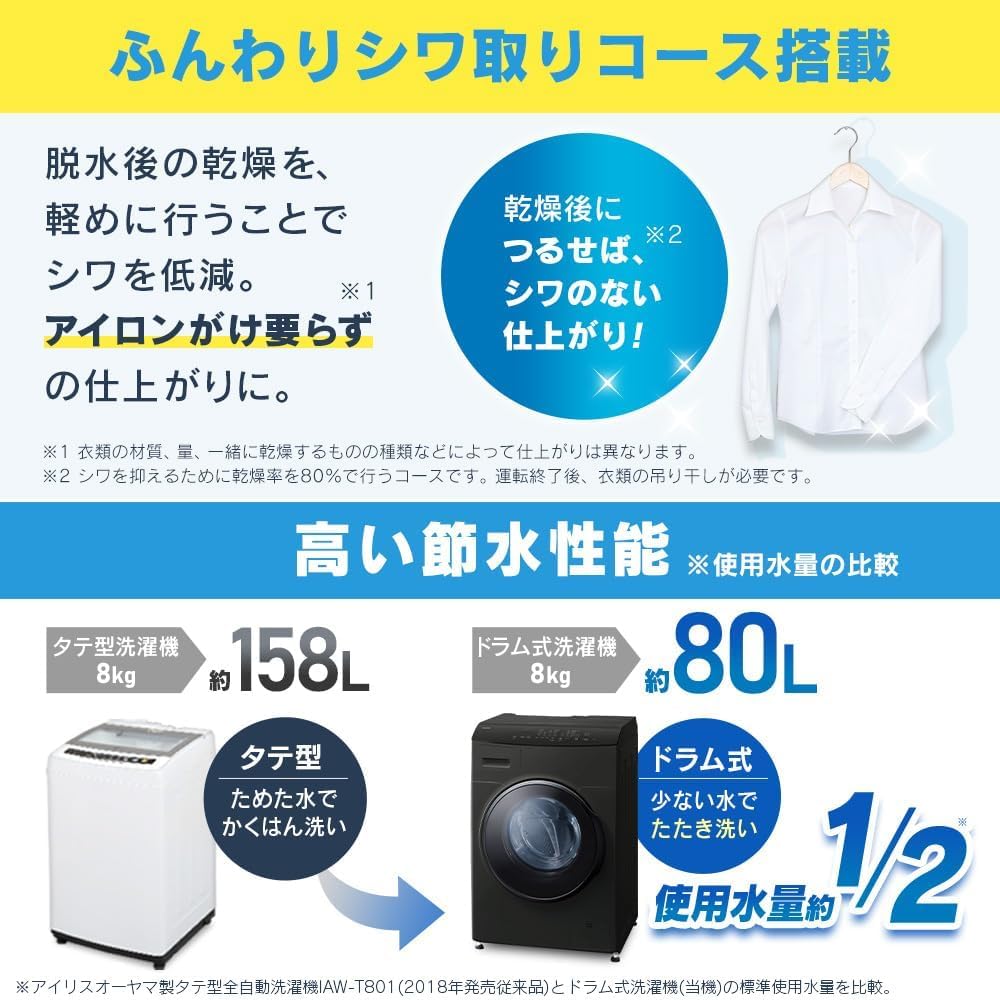 【限定カラー】ドラム式洗濯乾燥機 洗濯8kg 乾燥5kg 幅59.5cm 【じっくり乾燥＆温水洗浄】乾燥力にこだわる方に最適な60℃温水活性洗剤 4人分の衣類を乾燥1回分 ブラック DKC85A1 -B