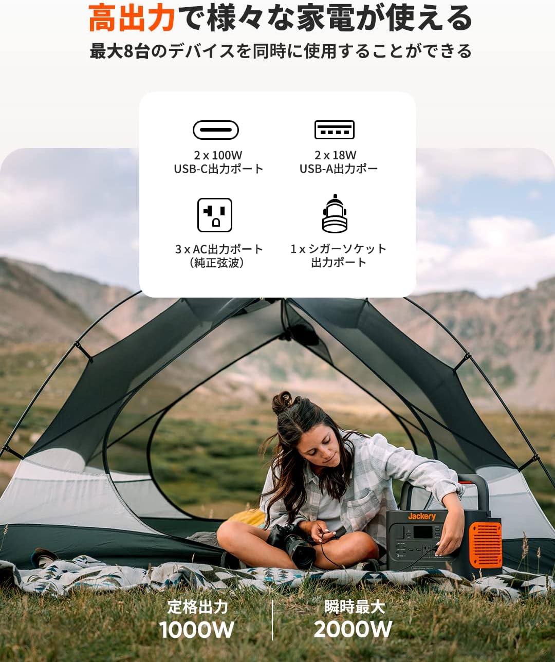 ソーラー発電機 1000 Pro ポータブル電源 大容量 1002Wh 1.8時間フル充電 節電 停電対策 キャンプ 車中泊 アウトドア 防災用品 非常用電源 ポータブルバッテリー AC100V 50Hz/60Hz